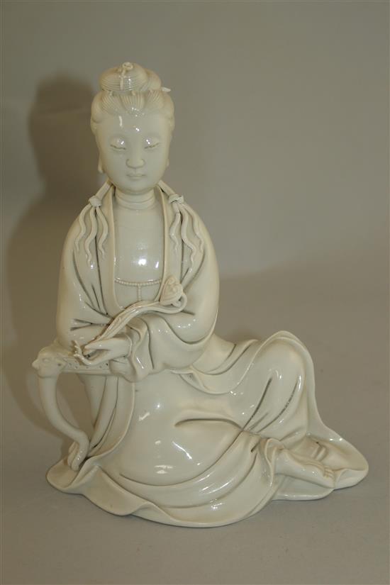 A Chinese blanc de chine seated figure of Guanyin, 20th century, 20.5cm